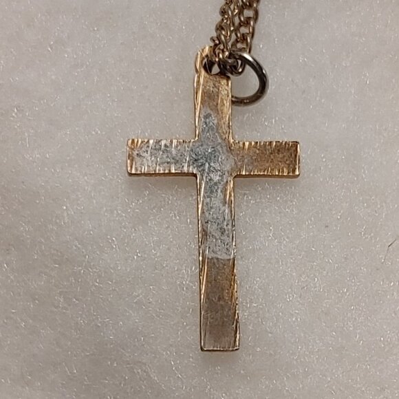 Silver Plated Gold Color Cross Necklace - Picture 3 of 5